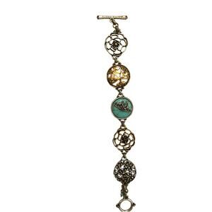 Lucky Brand Turquoise Charm Bracelet Silver Boho Western Toggle Y2K Jewelry